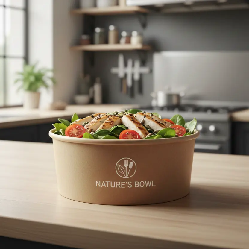 Saladeschaal in persoonlijk kraftkarton