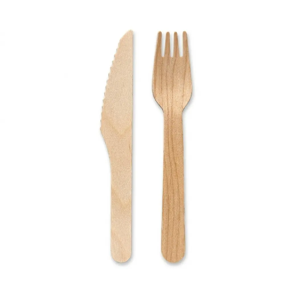 Wooden cutlery set + white napkin 3/1 - 250 pcs