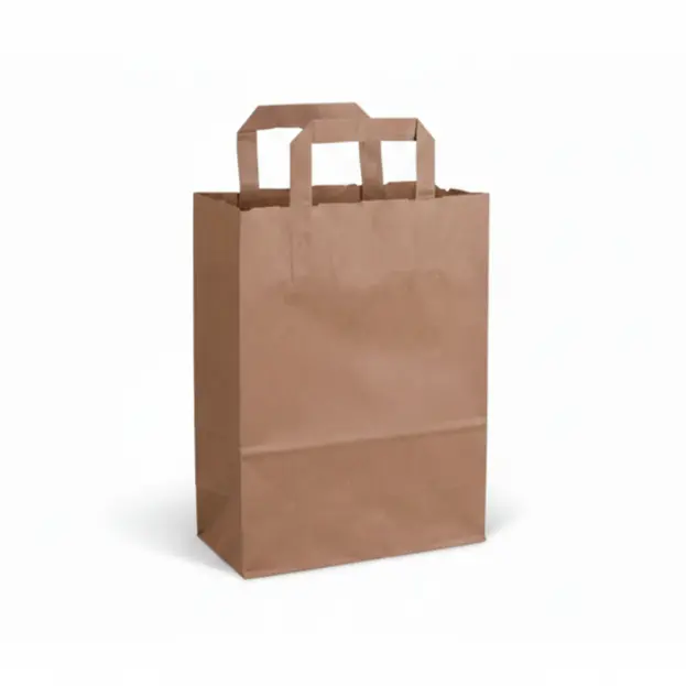 Tragetasche Kraft-Papier recycelt, 70g, 22 x 11 x 28 cm, flache Griffe 250 Stück