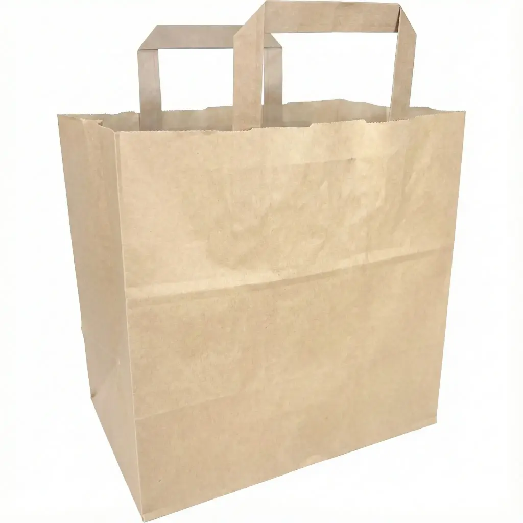 Tragetasche Kraft-Papier recycelt, 70g, 26 x 17 x 26 cm, flache Griffe 250 Stück