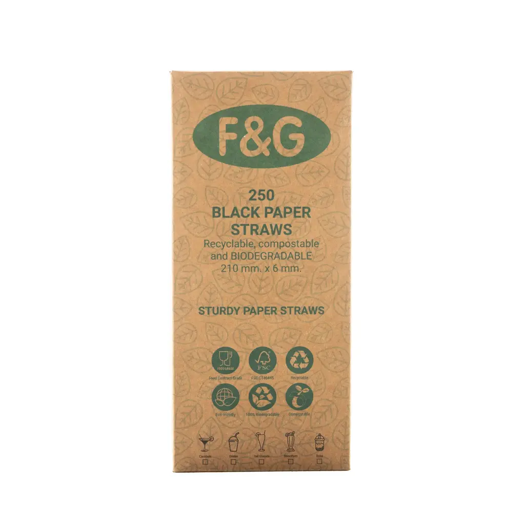 Black cardboard straw 210x6 mm 24x250pcs (6000 pcs)