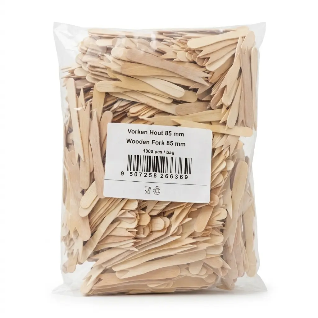 Fourchettes à Frites Bois 85mm – Biodégradables – Carton de 10.000pcs (10×1000)