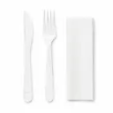 Reusable white plastic cutlery set - fork + knife + napkin - 250 pcs