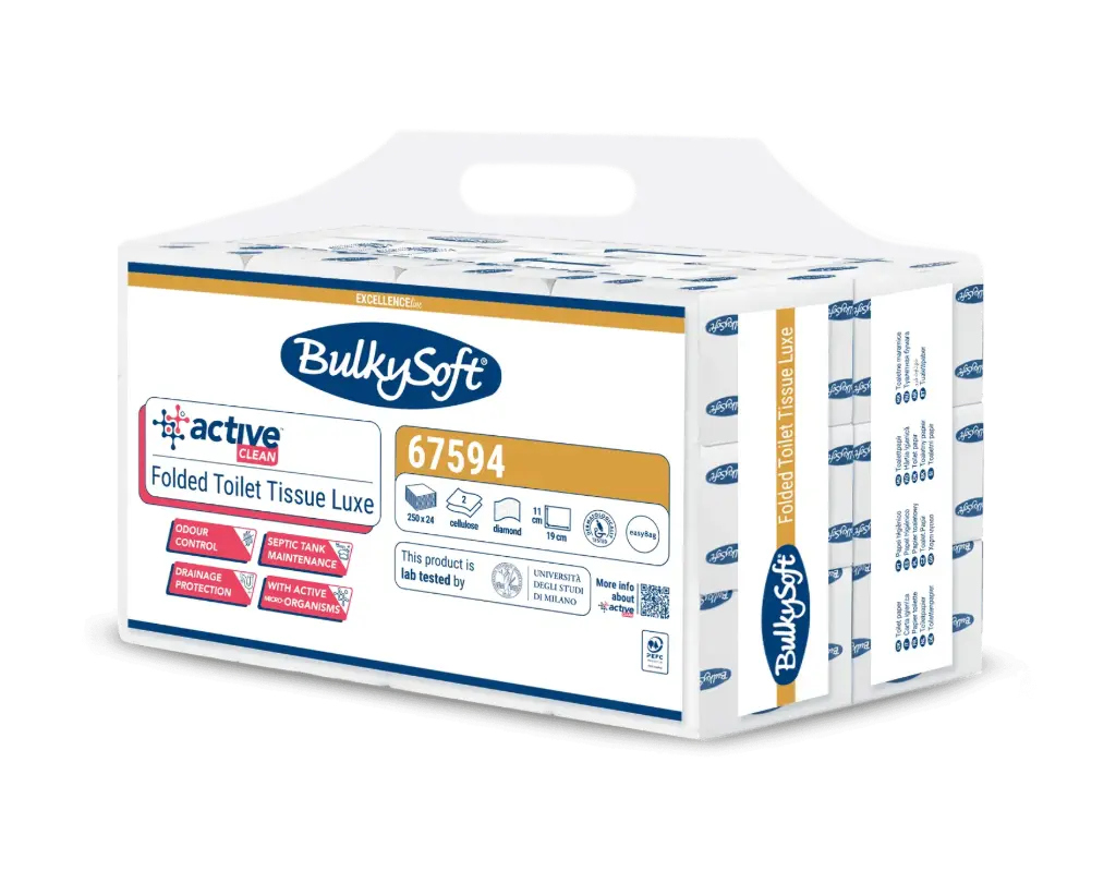 Gevouwen Toiletpapier BulkySoft Active Clean 2 Laags 250 Vel - 24 Pakken