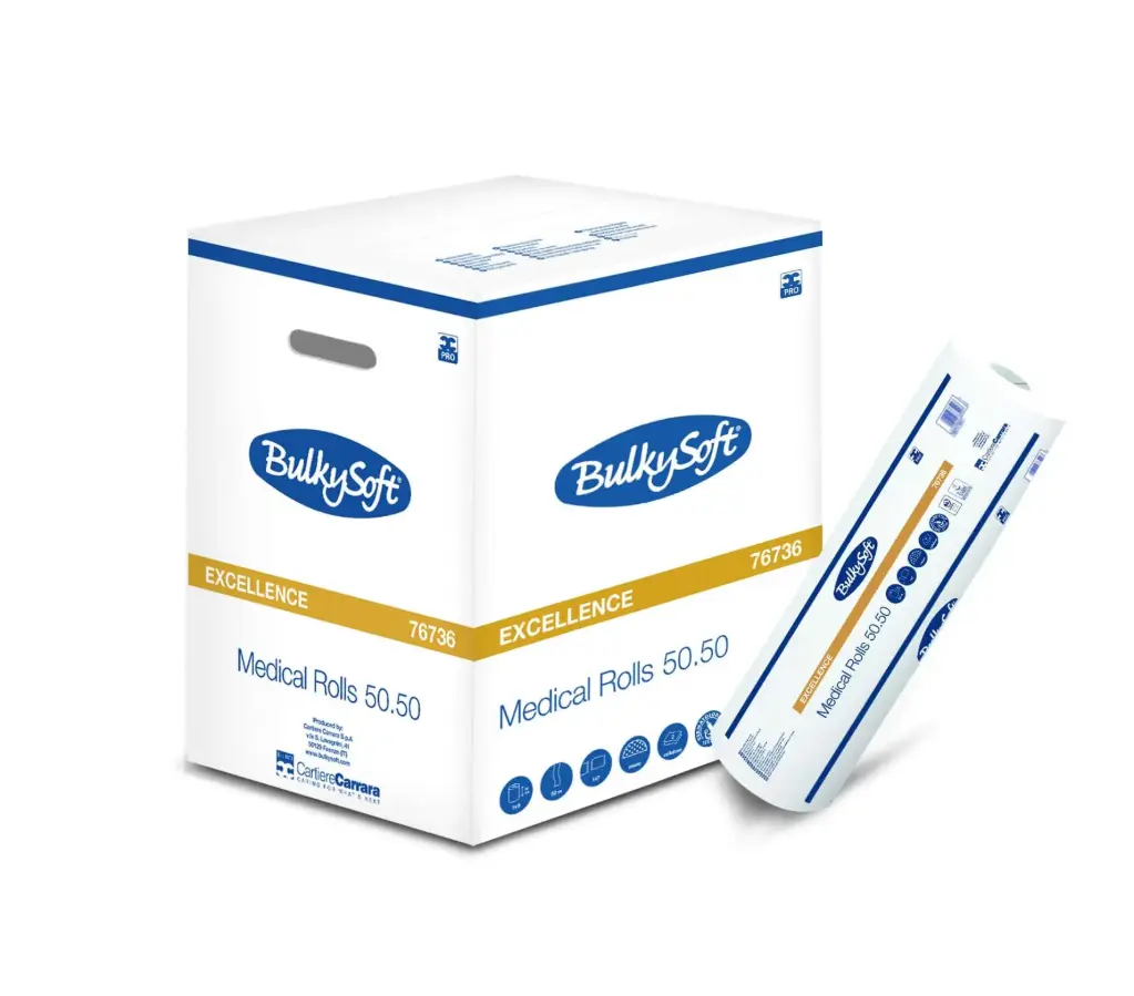 Massageliegen-Papier (Untersuchungsrolle) BulkySoft Excellence 2-lagig 50m - 9 Rollen - Reine Zellstoffwatte